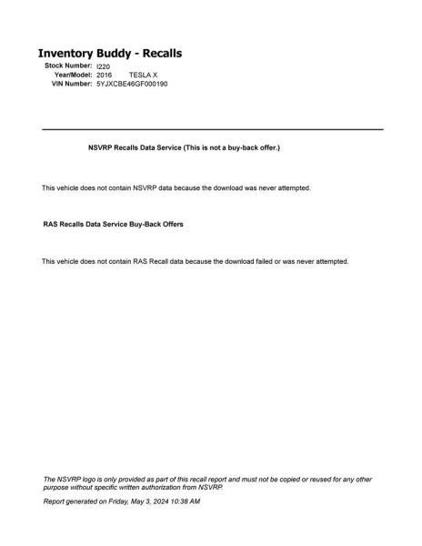 TESLA MODEL X 2016 Air Shutter 647150