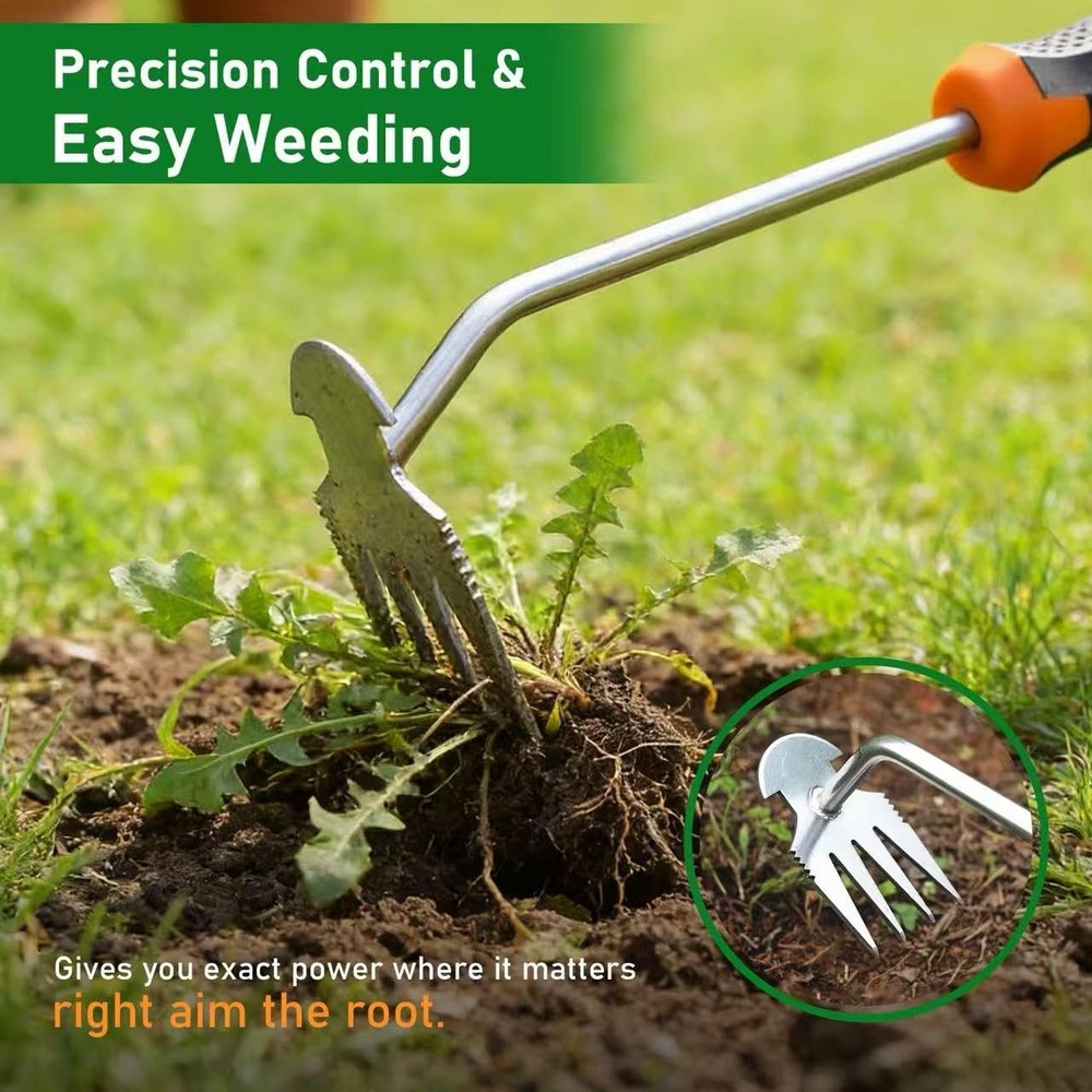 Weed Puller Tool, 2-in-1 Hand Weeder Tool with 4 Sharp Tines & Blade, Mangane...