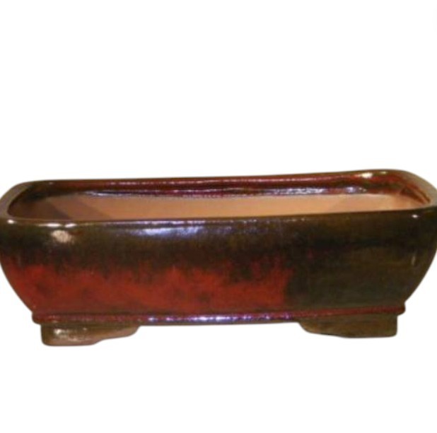 12" Parisian Red Glazed Ceramic Bonsai Pot Rectangle Large Planter Training Tree