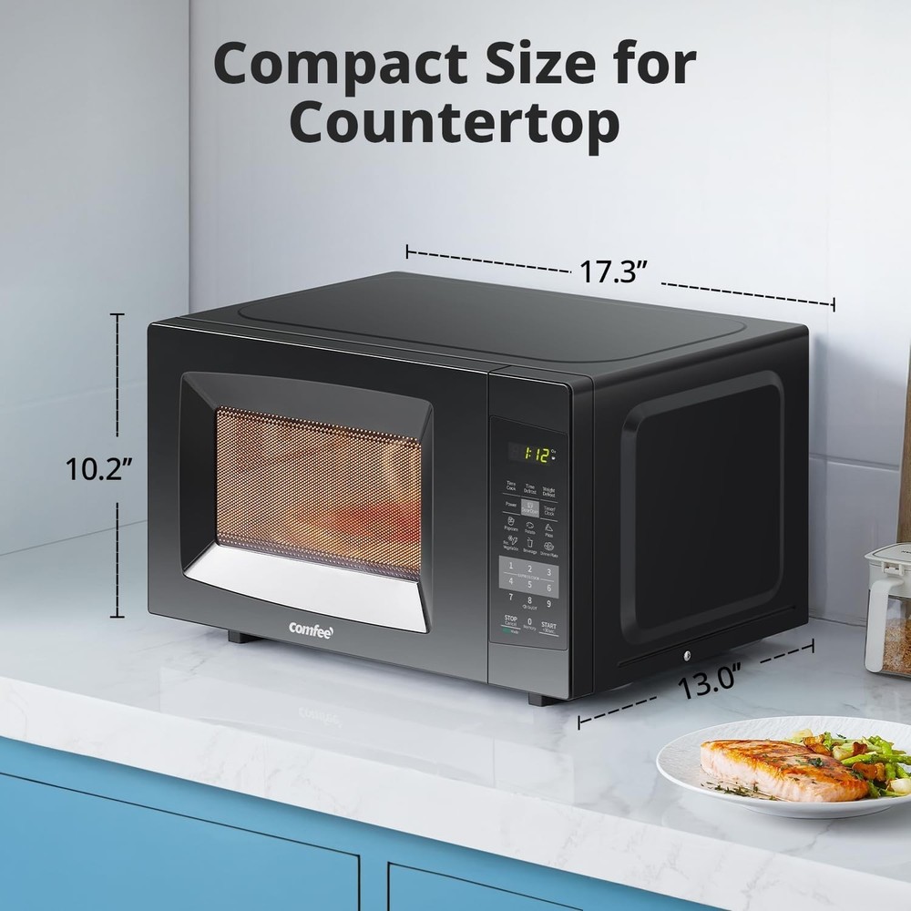 Efficient Black 700W Countertop Microwave - Child Safety Lock & Mute Function