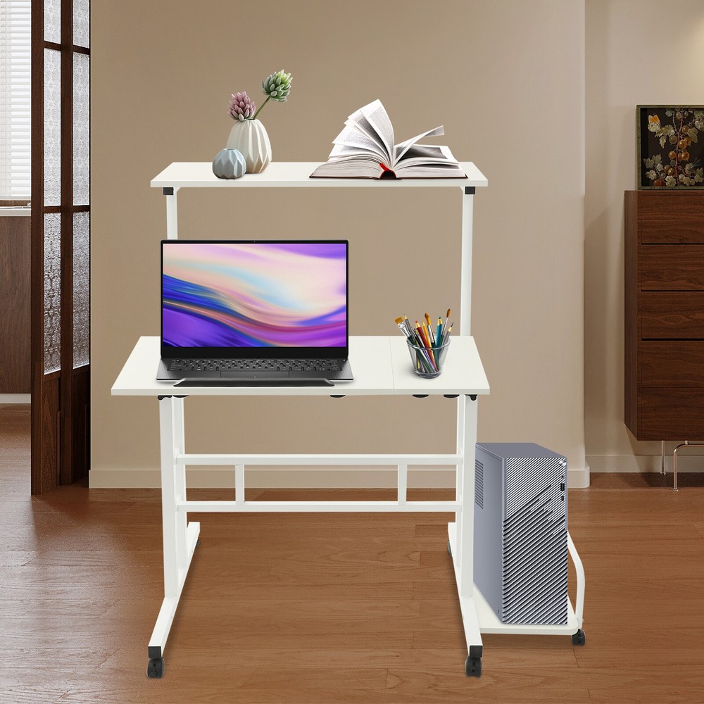 White Computer Desk, Multi Functional Foldable Desk, Adjustable Computer Table