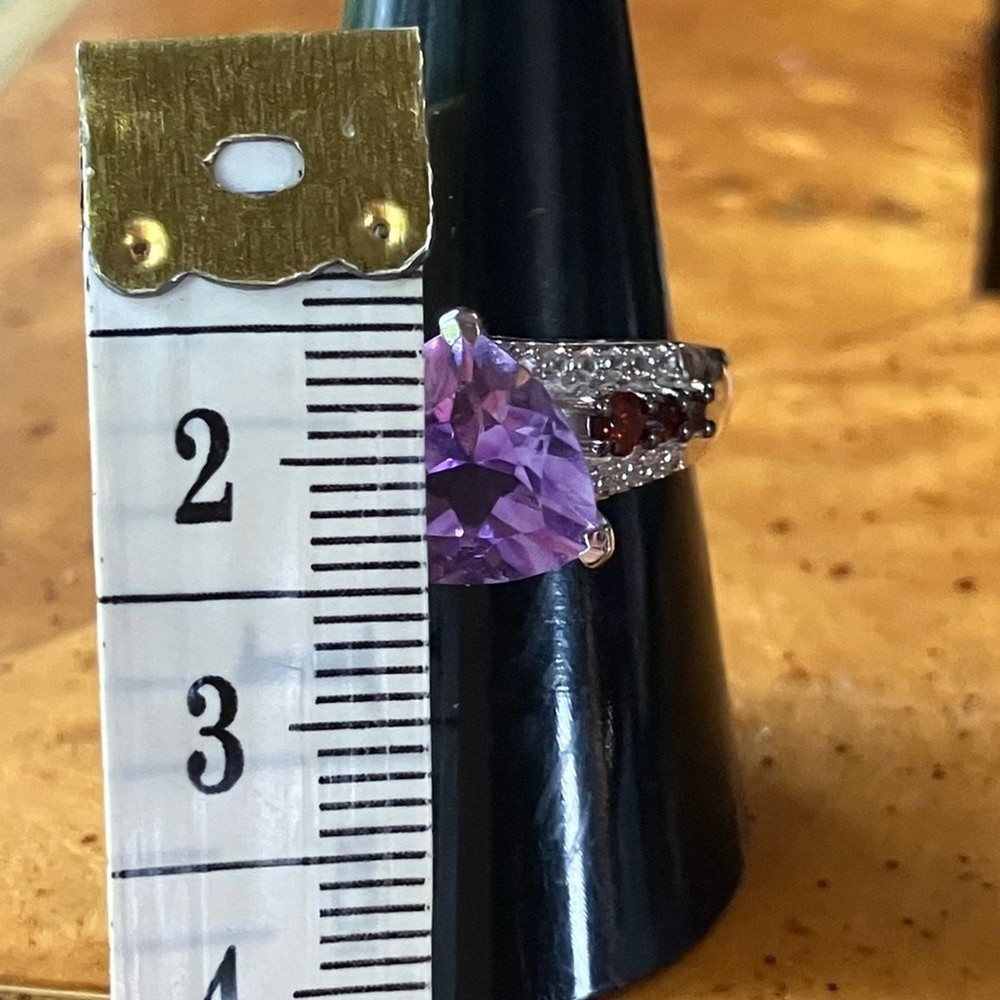 Moroccan Amethyst Red Garnet Sterling Silver Ring Size 8