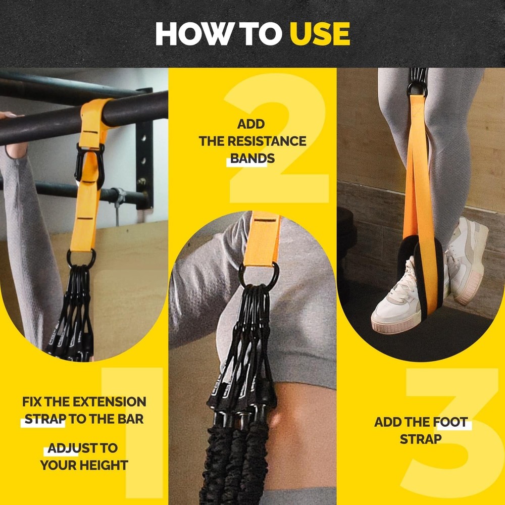 Pull Up Assistance Bands Set - 4 Heavy-Duty Bands, Height Yellow