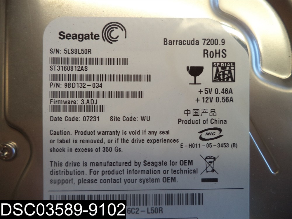 9BD-132-034 SeaGate Barracuda 7200.9 Hard Drive Disk
