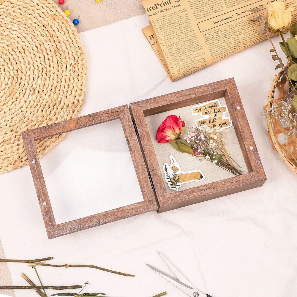 5X5 Small Shadow Box Frame with Linen Back - Sturdy Rustic Memory Display Case o