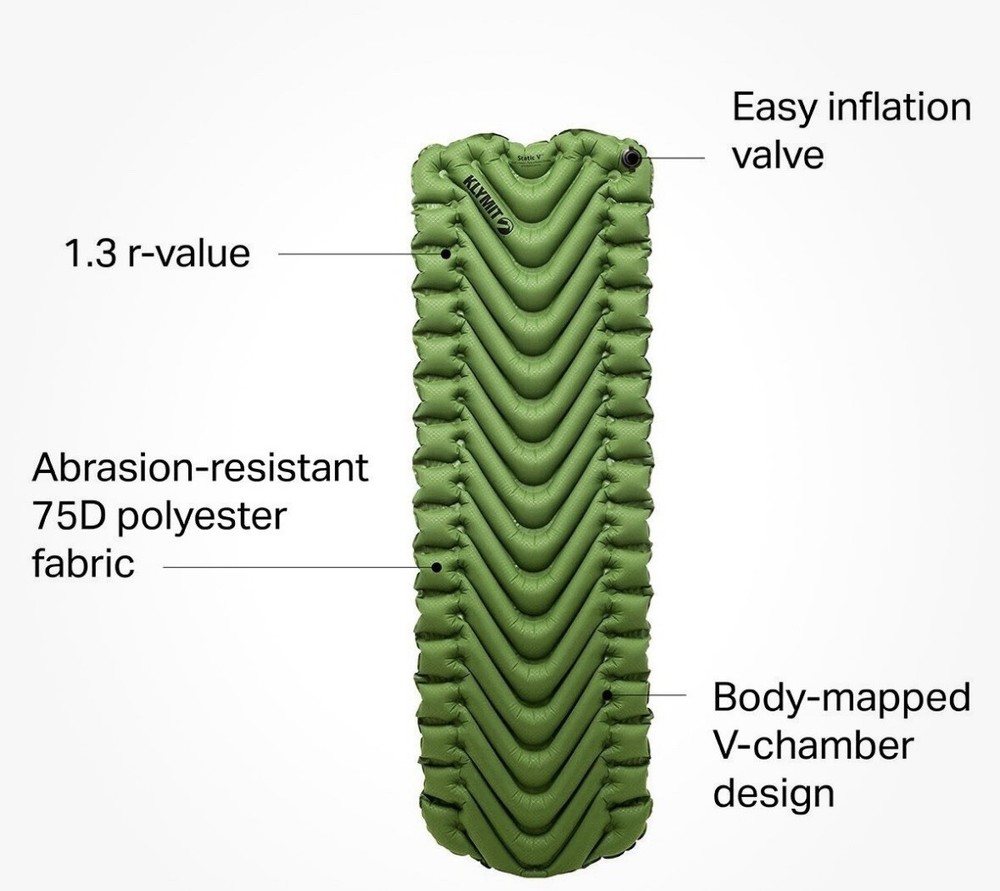 KLYMIT STATIC V Sleeping Pad GREEN NEW