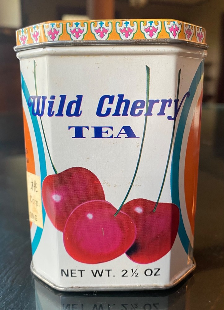 Empty Vintage Wild Cherry Tea Tin Empty 4" Tall