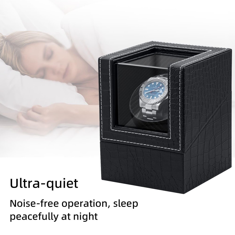 Mcbazel Single Watch Winder, Ultra Quiet Black with Crocodile Pattern