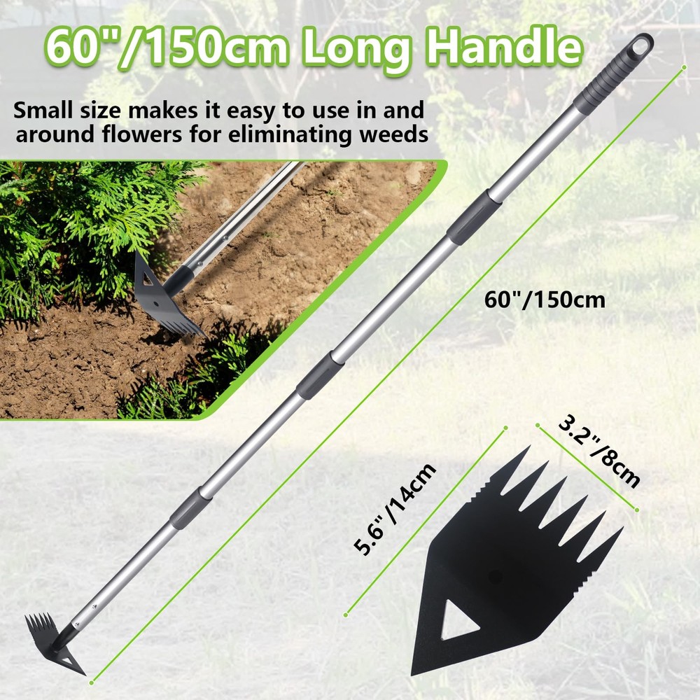 Weed Puller Tool with Long Handle, Hoe Garden Tool Weed Rake Combo for Weedin...