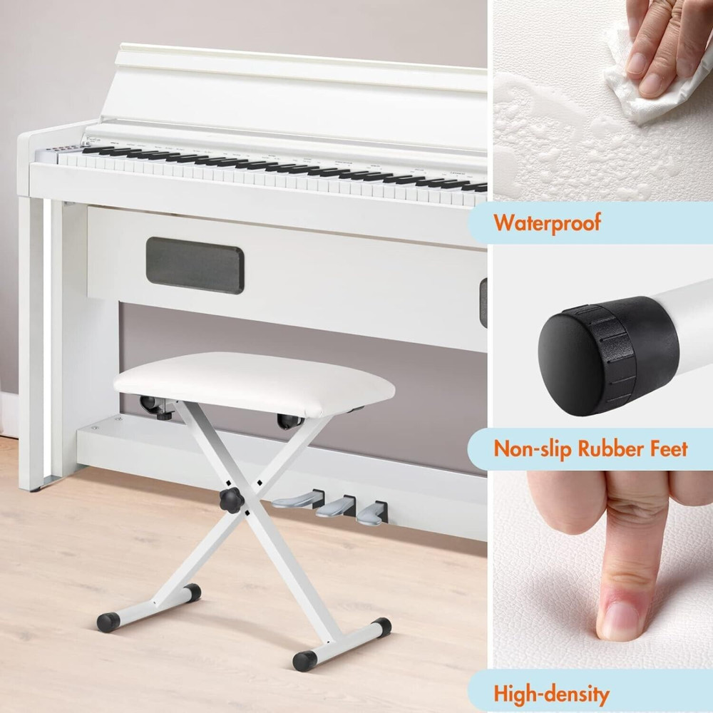Keyboard Bench Cushion Padded Piano Bench X-Type Adjustable Stool Seat White