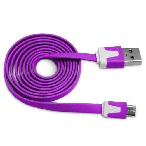 Flat Tangle Free Micro USB Sync and Charge Data Cable (3ft) - Purple