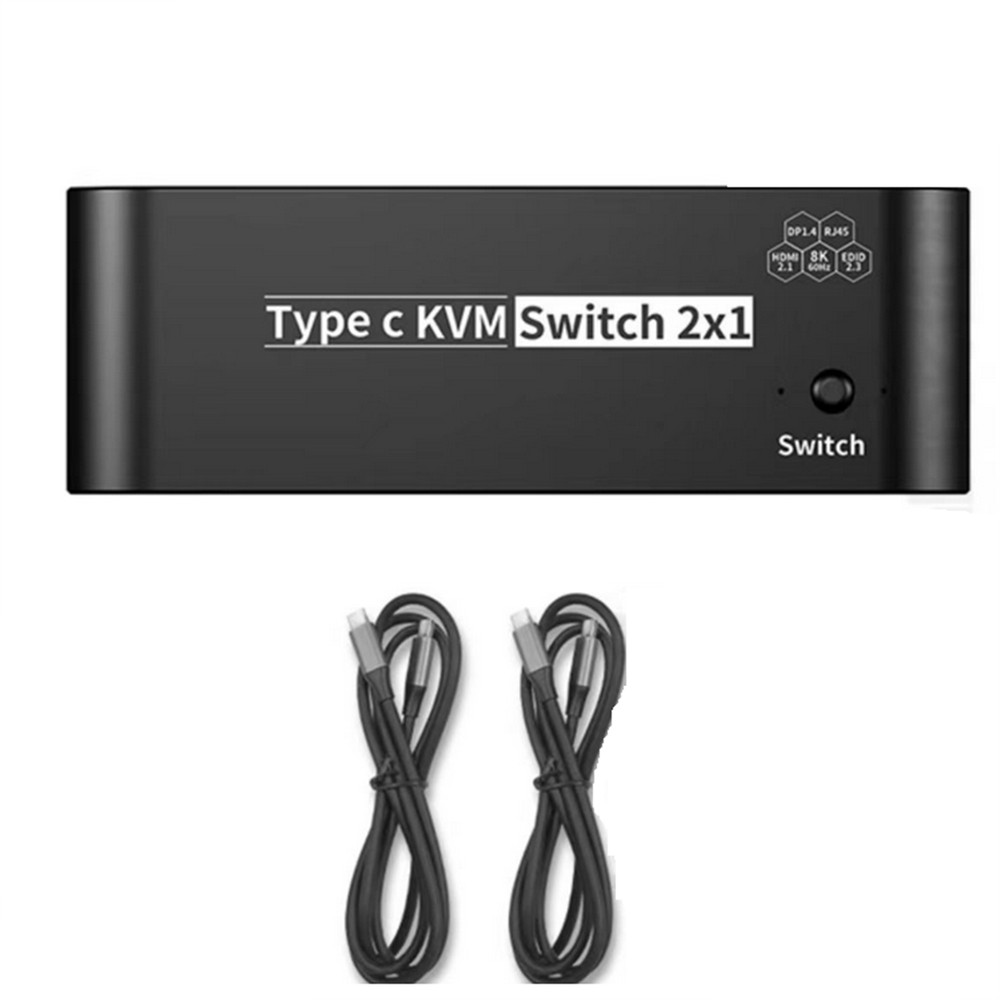 2x1 8K USB C KVM Switch RJ45 100W PD Charge Type C KVM Switch Accessories