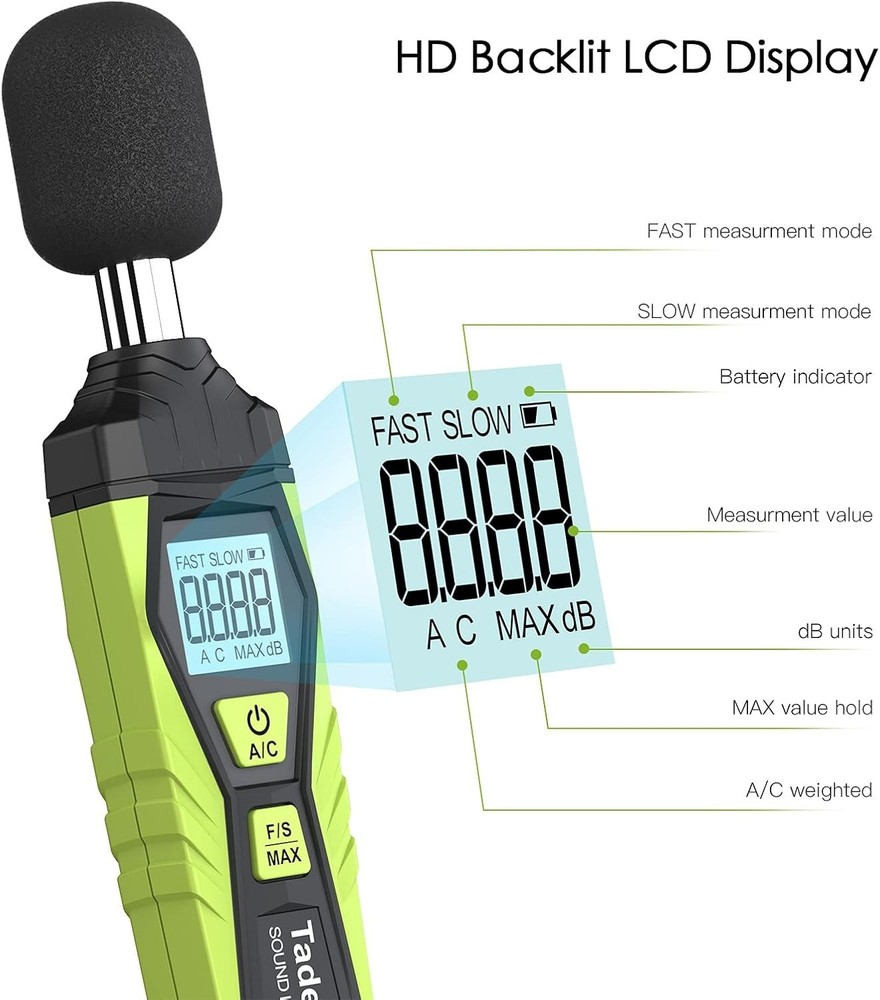 Lightweight Digital Sound Level Meter with Backlit LCD - Accurate & Convenient