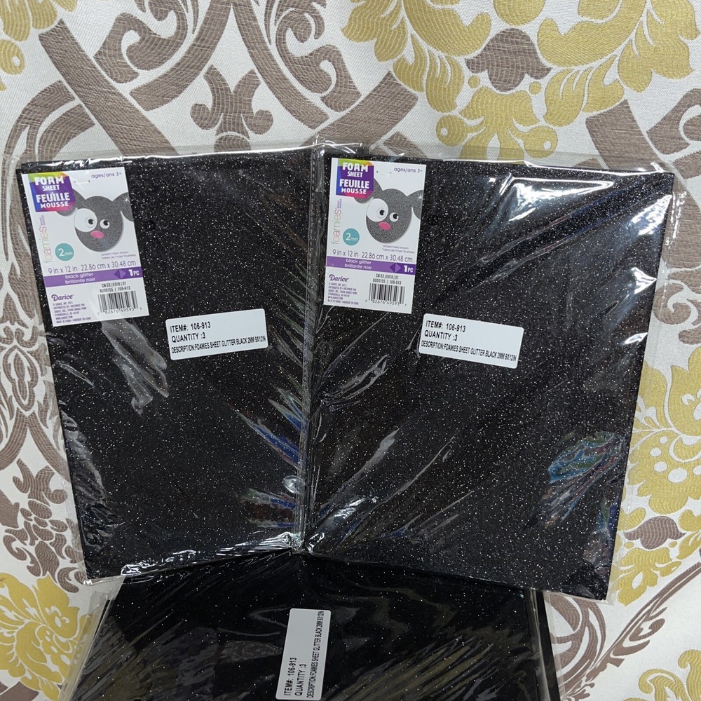 Glitter Foam Sheet 9"X12" 2mm-Black for home, school Art Work 6 Sheets