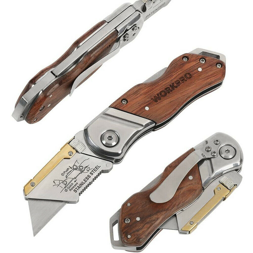 WORKPRO Compact Folding Utility Knife Belt Clip Back Lock Quick-Change Blades US