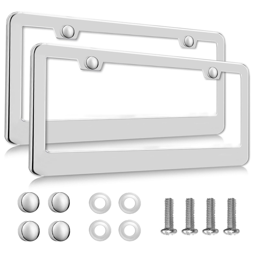 2 Pack Silver License Plate Frames, 2 Holes Rust-Proof universal,