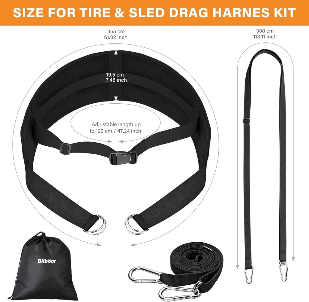 Bilbear Sled Pulling Belt,Adjustable Sled Training Waist Belt, Belt for Pulling