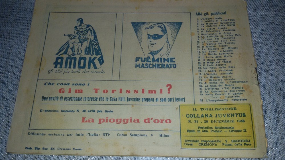 1946 Gim Toro Comic No. 31 ORIGINAL £. 7 Print Error.