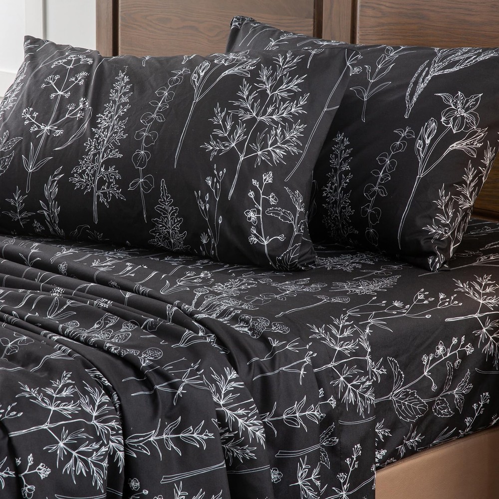 HYPREST Black Sheets Queen,Deep Pocket Sheets, 1800 Thread Count Pattrn Bed S...