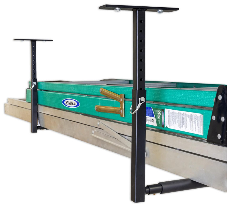 Adjustable Ceiling Rack for Garage Storage – Fits Folding & Extension Ladders