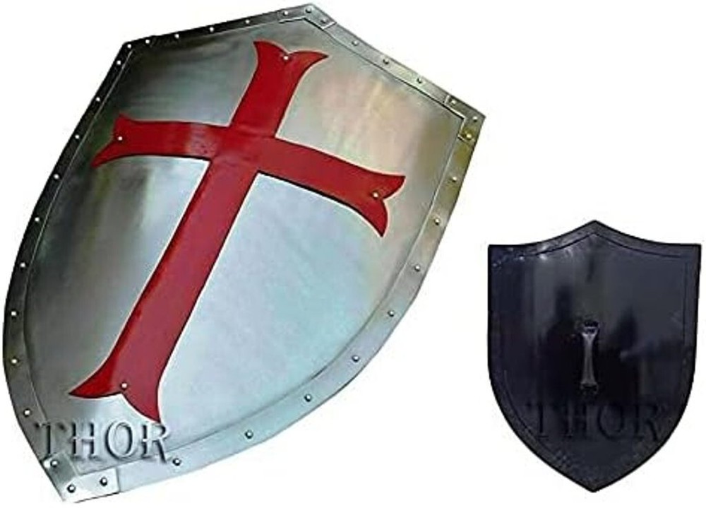 Medieval Templar Crusader Armor Red Cross Warrior Shield 30" Rustic Vintage Home