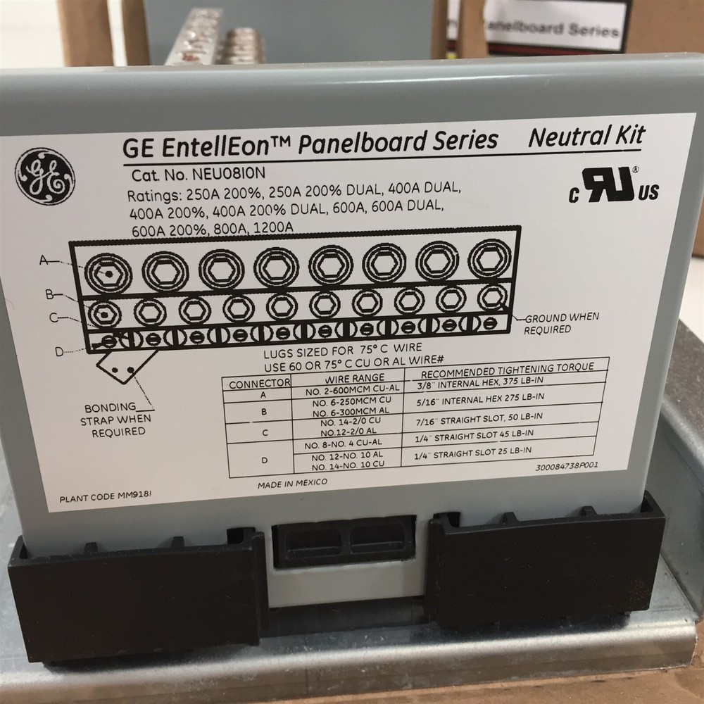 GE EntellEon Panelboard Series Neutral Kit NEU08ION