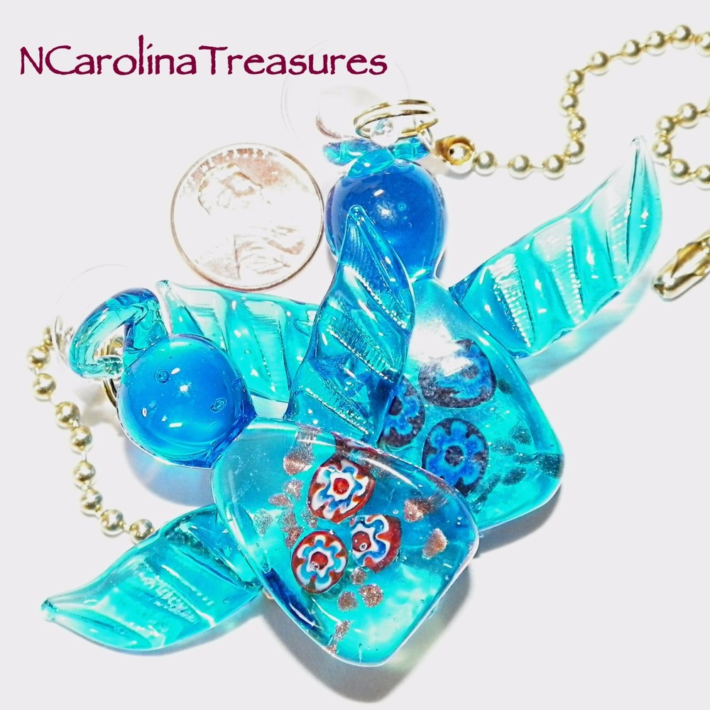 Blue Murano Glass Christmas Angel Ceiling Fan Pulls - Pair
