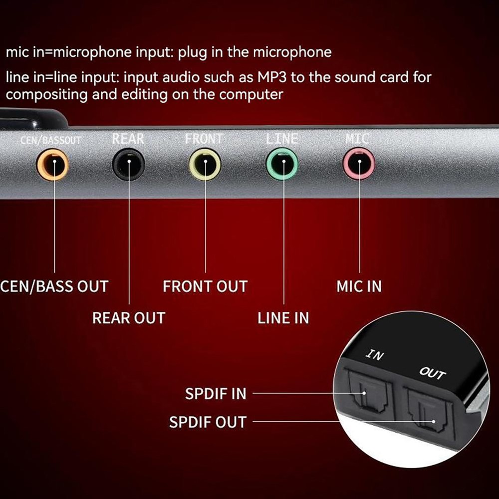 USB Sound Card 5.1 Channel External Multi-Function Audio Card SPDIF Optical