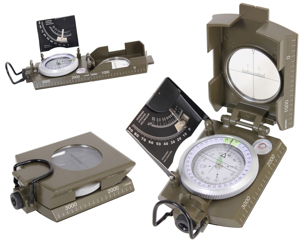 Deluxe Olive Drab Folding Marching Compass with Scales, Level, Magnifier