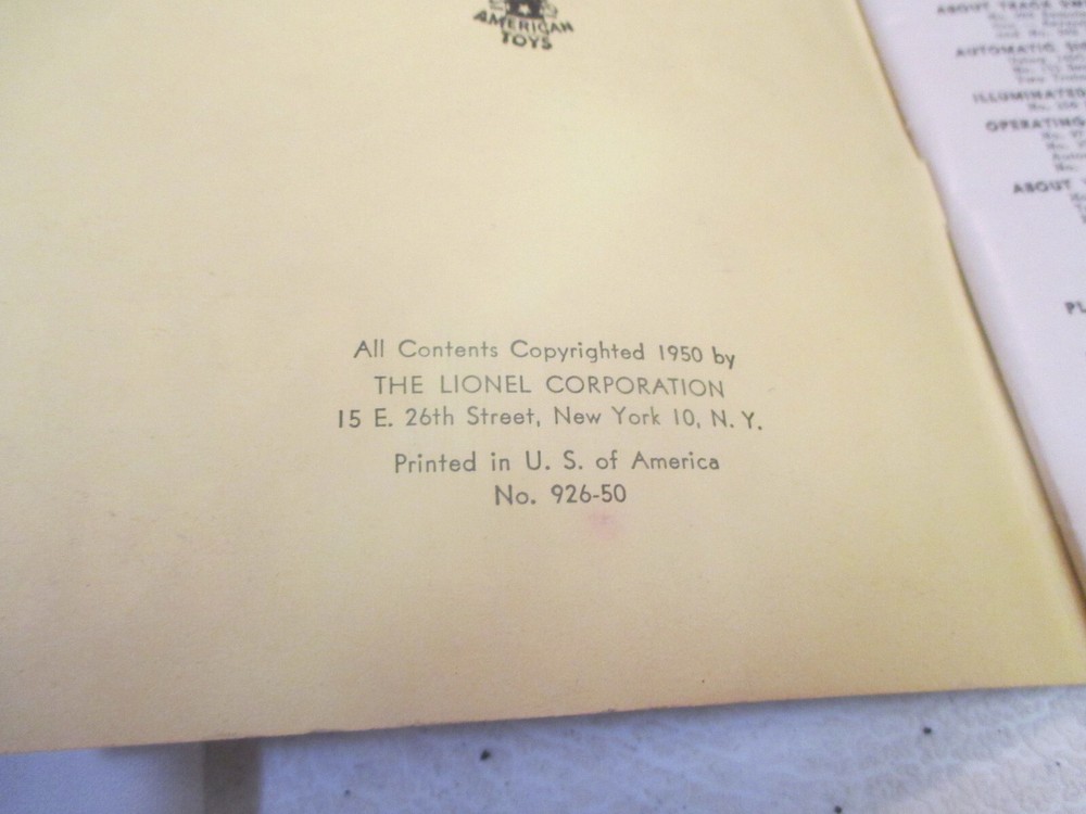 "Lionel Trains instructions for assembling & operating" Booklet from 1950.