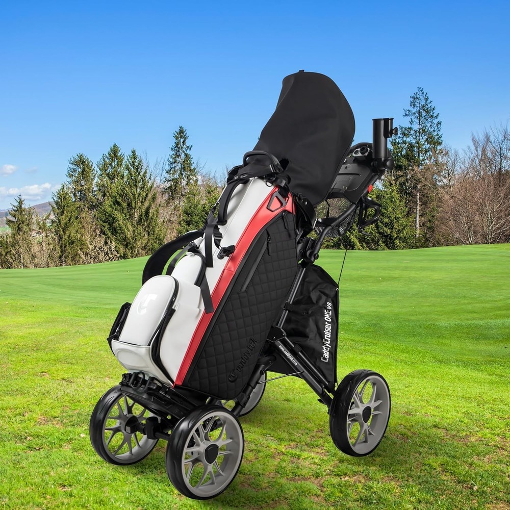4 Wheel Golf Push Cart - Caddycruiser One Version 8 1-Click Folding Trolley - Li