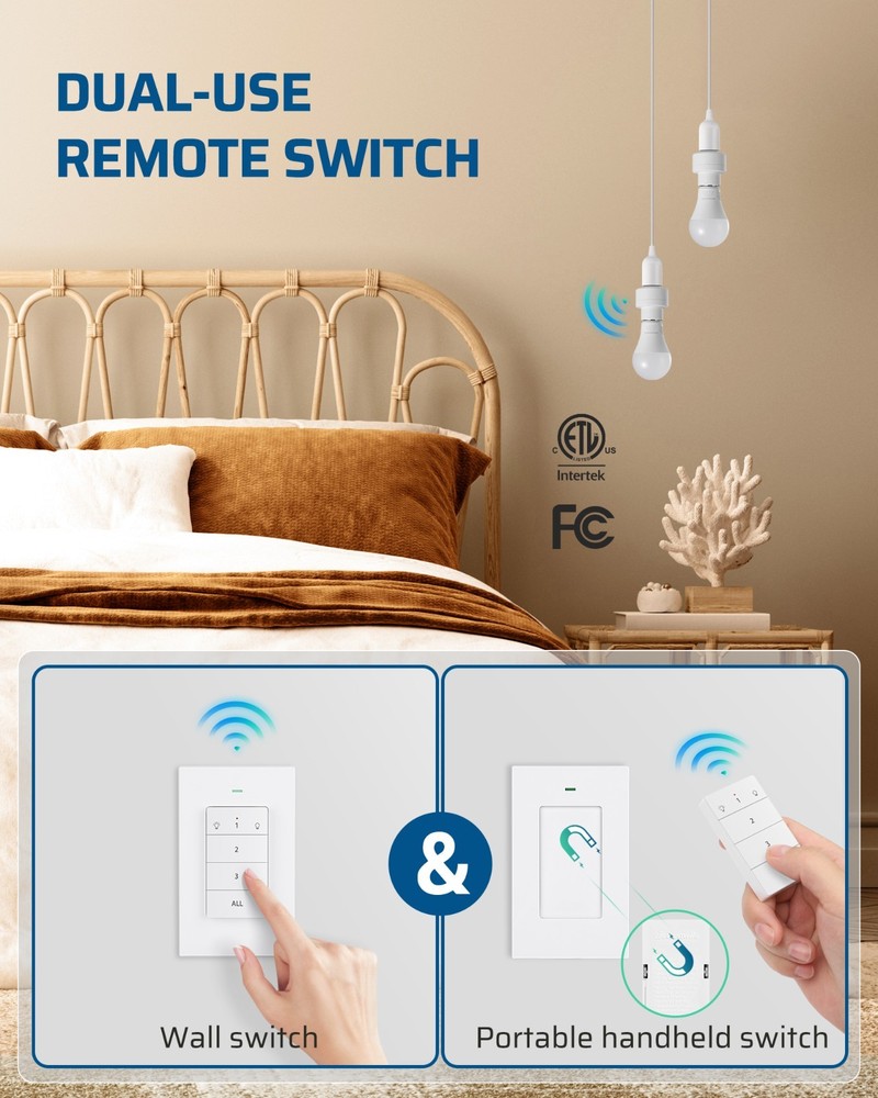 DEWENWILS Wireless Light Socket & Switch Kit, No Wiring, 100FT Range, ETL Listed