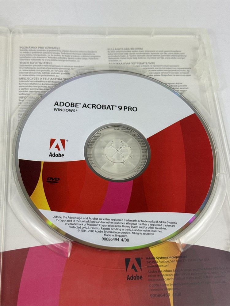 Adobe Acrobat 9 Pro for Windows w/ Serial Number Used