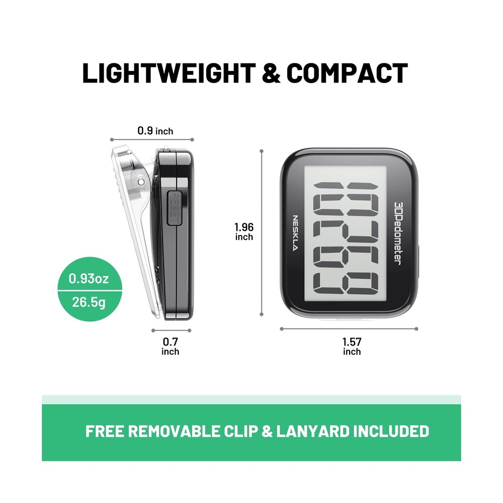 3D Pedometer for Walking, Simple Step Counter with Large Digital Display, Ste...