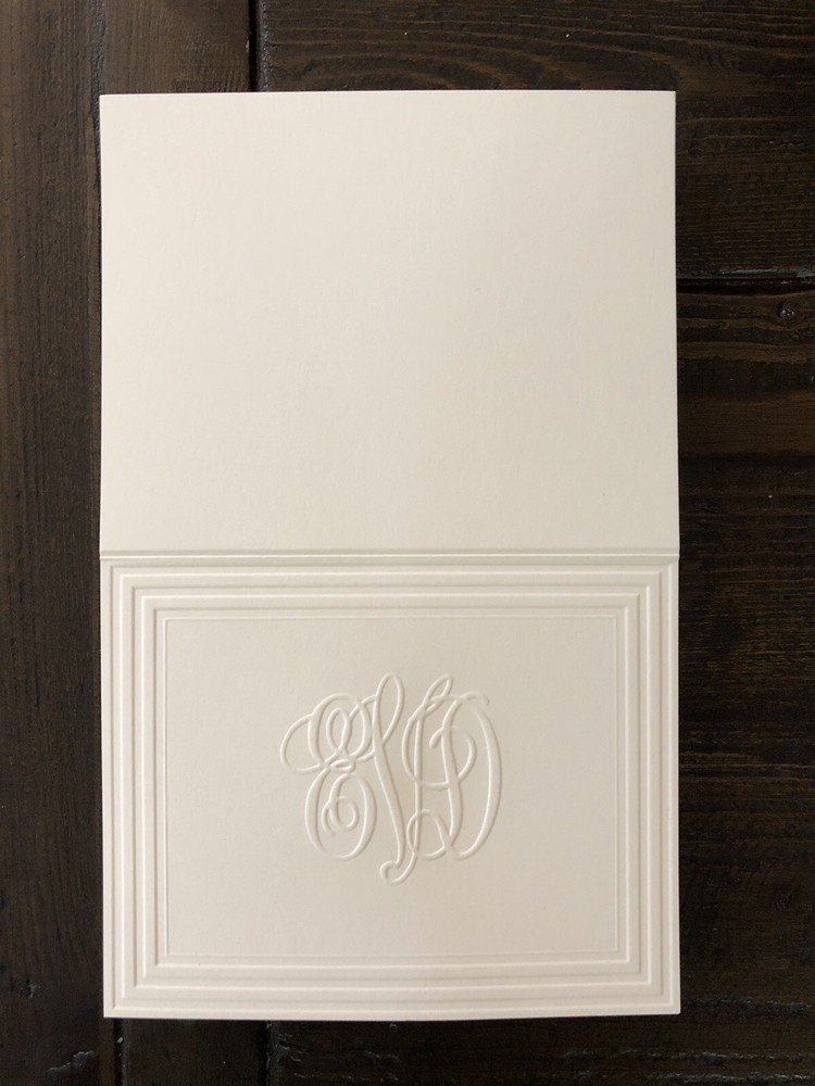Embossed Personalized Monogram Folded Note Cards with Envelopes, Ivory