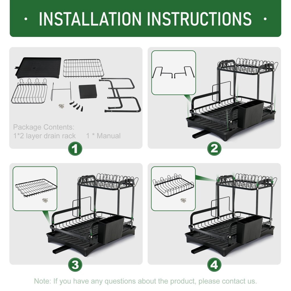 2 Layer Dish Drying Rack Space-Saving Dish Rack for Kitchen Drainer Drainboard