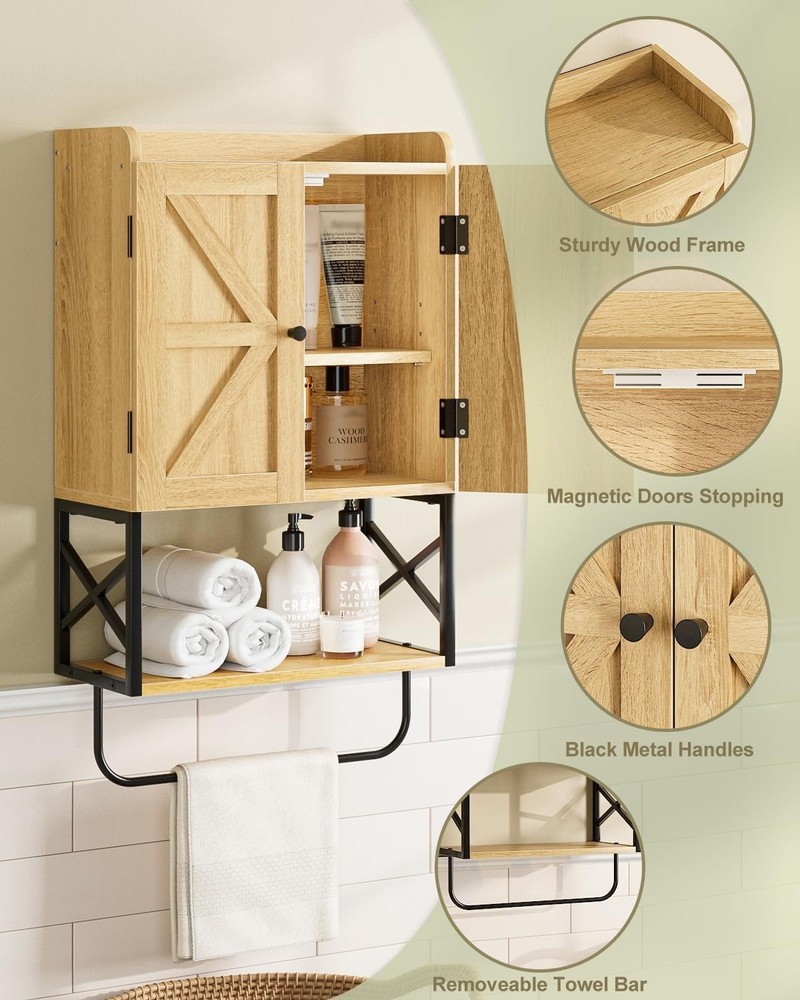 Rustic Wall-Mounted Bathroom Cabinet with Adjustable Shelves for Smart Storage