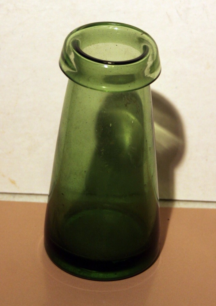 ANTIQUE Green roll top bottle, 5 inches