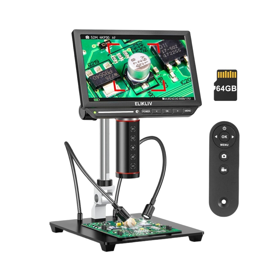 Elikliv EM4K-AF Auto-Focus Digital Microscope 4K 52MP 8" IPS 2000X Magnification