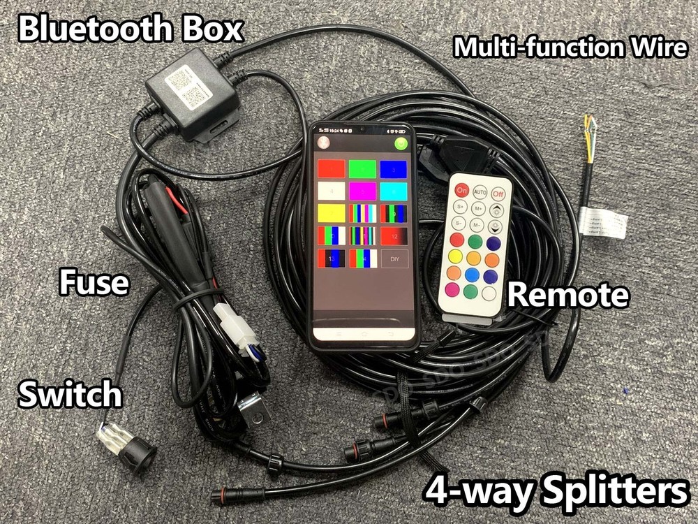 4-ways Wire Harness 3pins For Chasing Lights Bluetooth + Remote Control + Switch