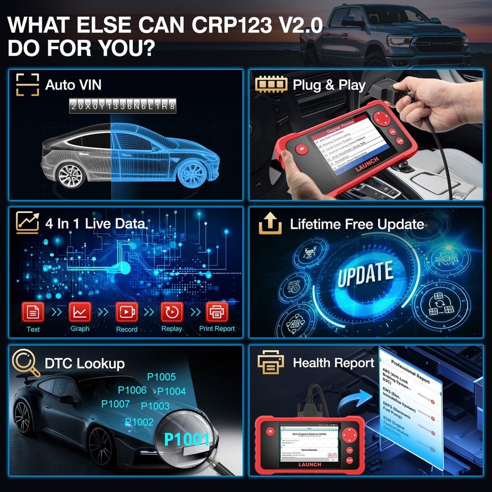 LAUNCH CRP123 OBD2 Scanner 3 Reset Functions