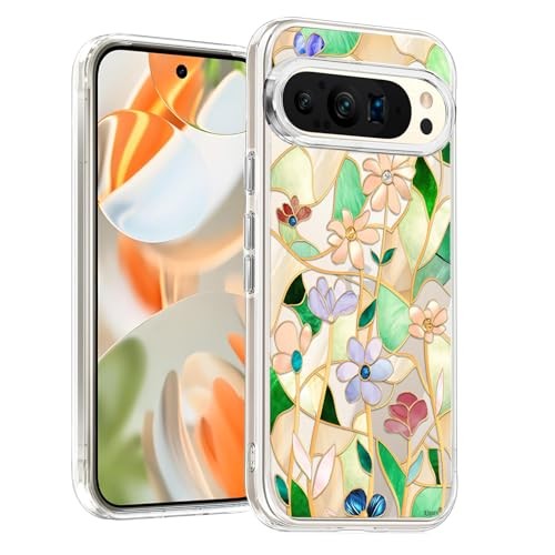 Case for Pixel 9 Pixel 9 Pro Case Clear with Design Soft Stained Glass Flower
