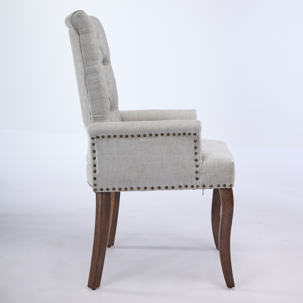 Upholstered Chenille Fabric Accent Dining Chair, Curved Solid Wood Legs, Elega