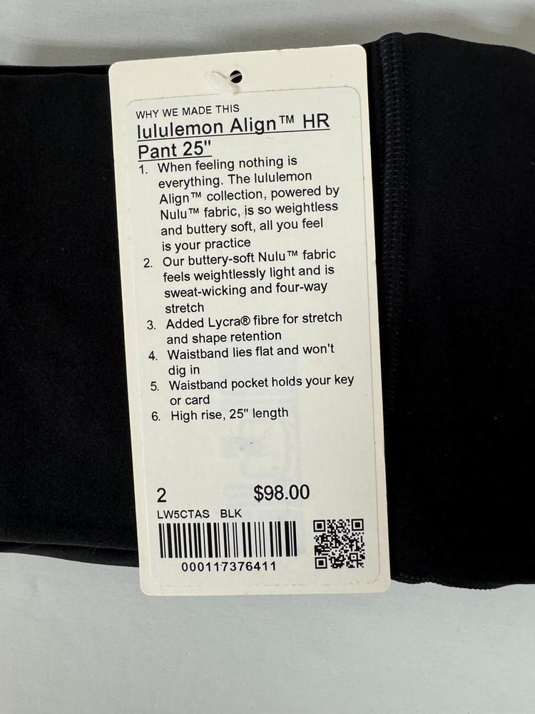 NWT Align™ High-Rise Pant 25" Black Size 2. lululemon