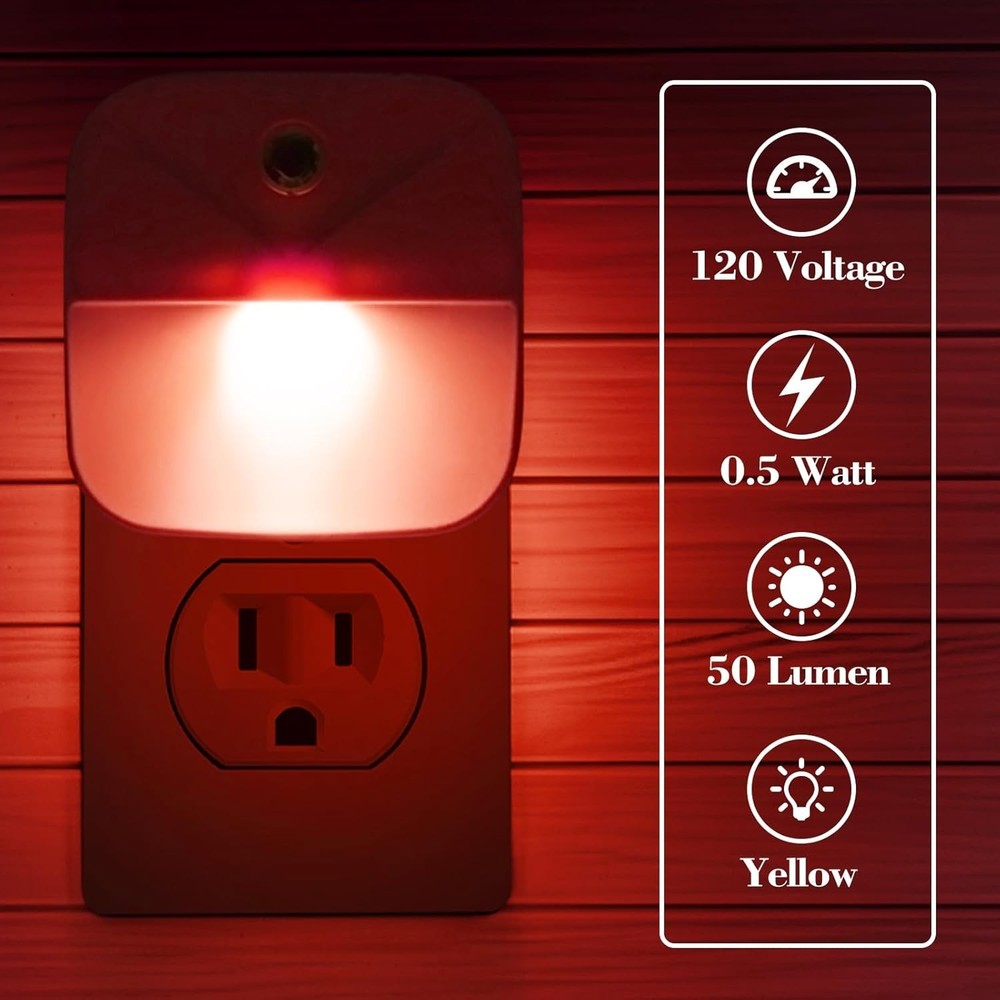 6 Pack LED Red Night Lights Plug Into Wall Dusk To Dawn Sensor Automatic Plastic