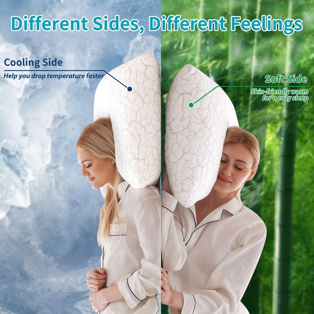 Cooling Pillows for Sleeping 2 Pack, Standard Size Adjustable Shredded Memory...