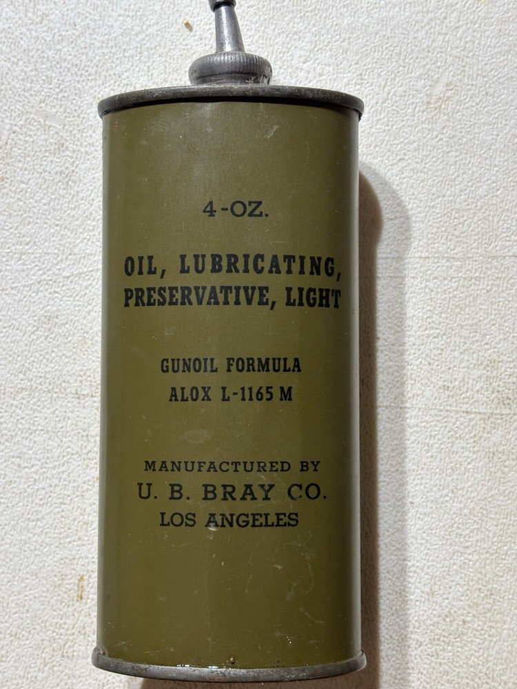 Vintage US Military Gun Oil Formula ALOX L-1165M. 4oz Can UB Bray Co. Sealed