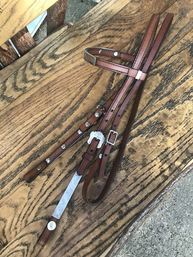QUALITY USED CUSTOMED WESTERN LEATHER STERLING SILVER HEADSTALL