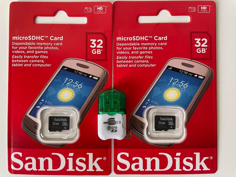 Sandisk 32GB MicroSD HC Flash Memory Card (2Pack) Class 4 Bundle w/ Card Reader