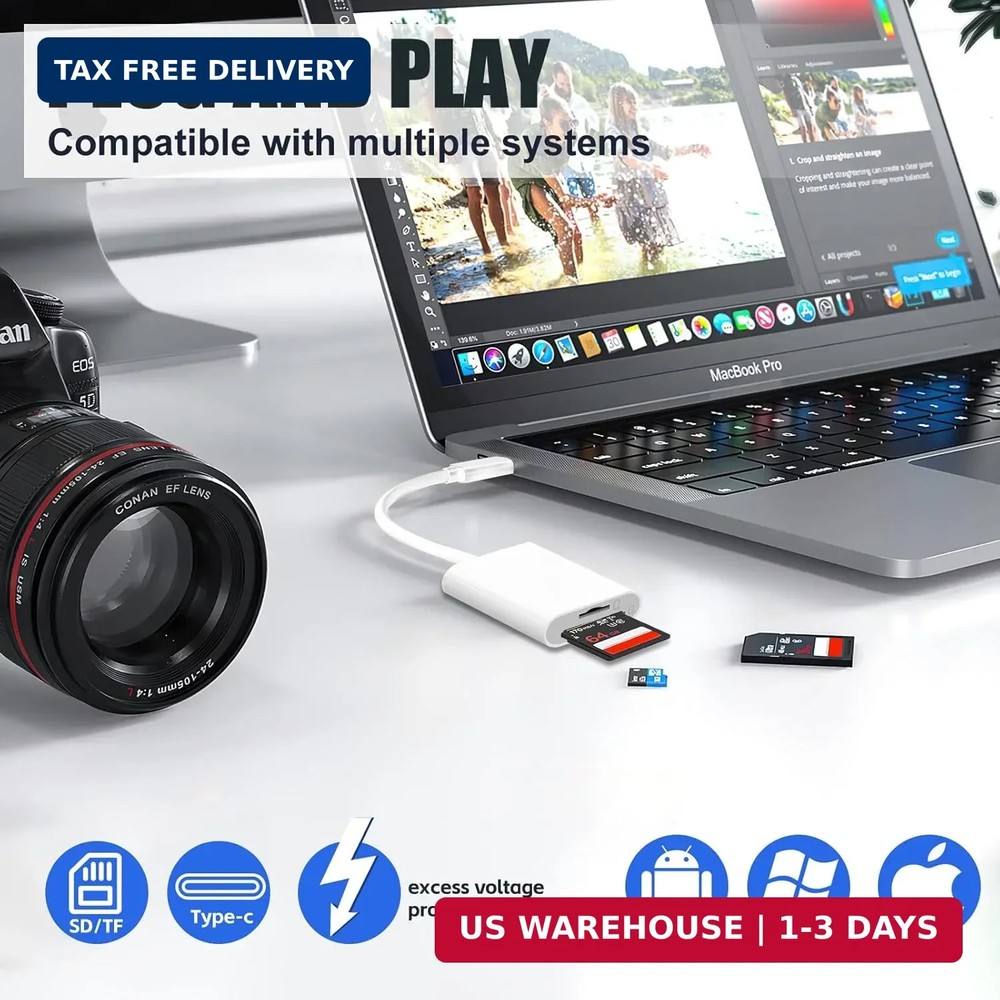 USB C SD Card Reader, Type C SD Card Reader, Supports SD and MicroSD Memory Card